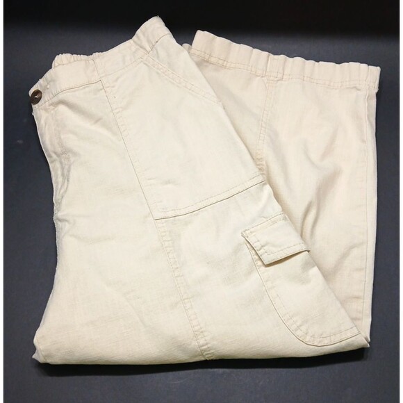 IB Diffusion  Capris Cropped Pants Size 12 Cream Patch Pockets Cotton Blend - Picture 1 of 11
